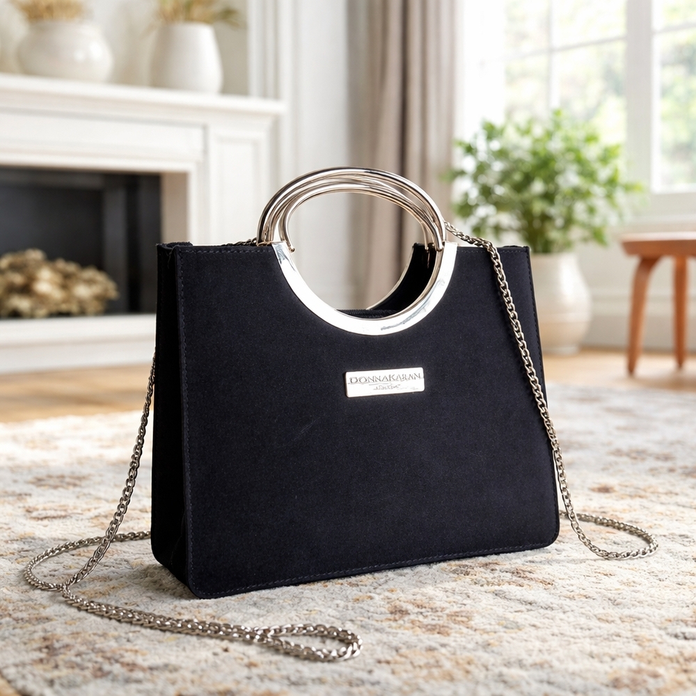 Donna Karan (DKNY) Vintage Black Satin Convertible Crossbody Bag
